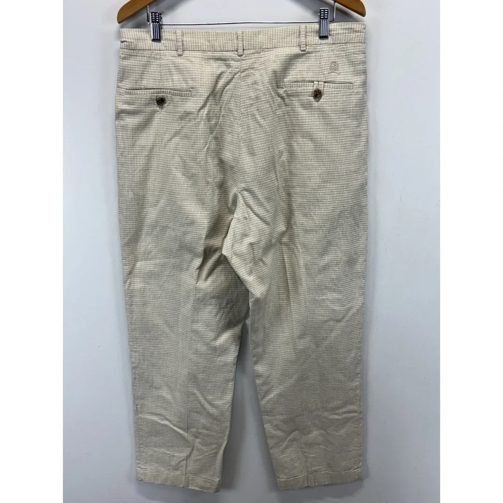 Vtg Tommy Hilfiger Linen Blend Pants Men's 36x30 (34x29) Houndstooth Pleated 90s